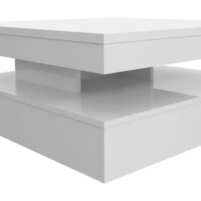 Table basse plateau rotatif - Carré Blanc brillant - 78 x 78 x 36 cm