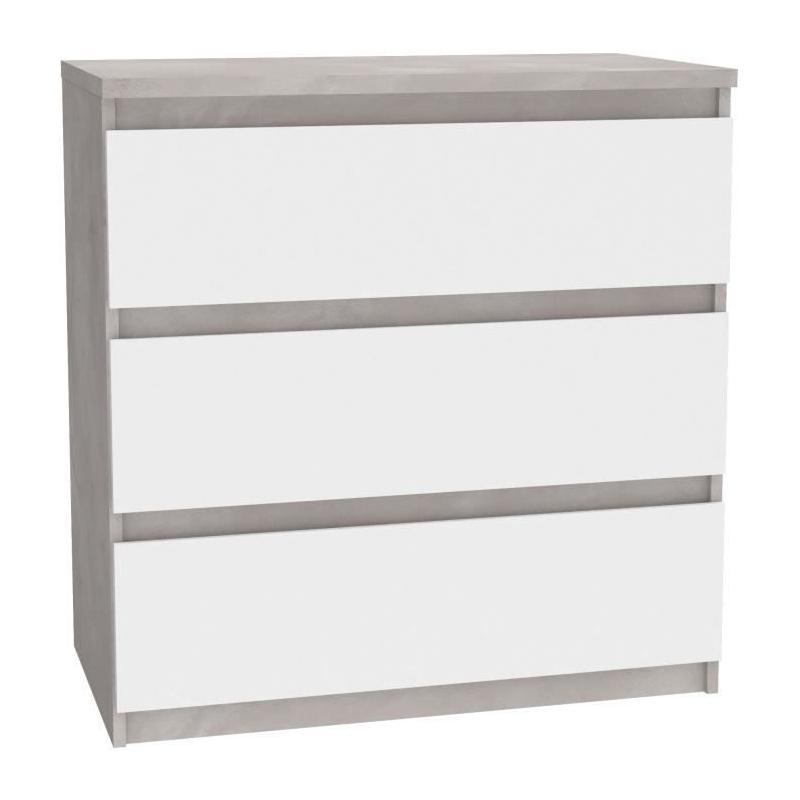 Commode CHELSEA 3 Tiroirs - Blanc/Béton Clair - L 77,2 x P 42 x H 79,9 cm