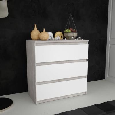 Commode CHELSEA 3 Tiroirs - Blanc/Béton Clair - L 77,2 x P 42 x H 79,9 cm