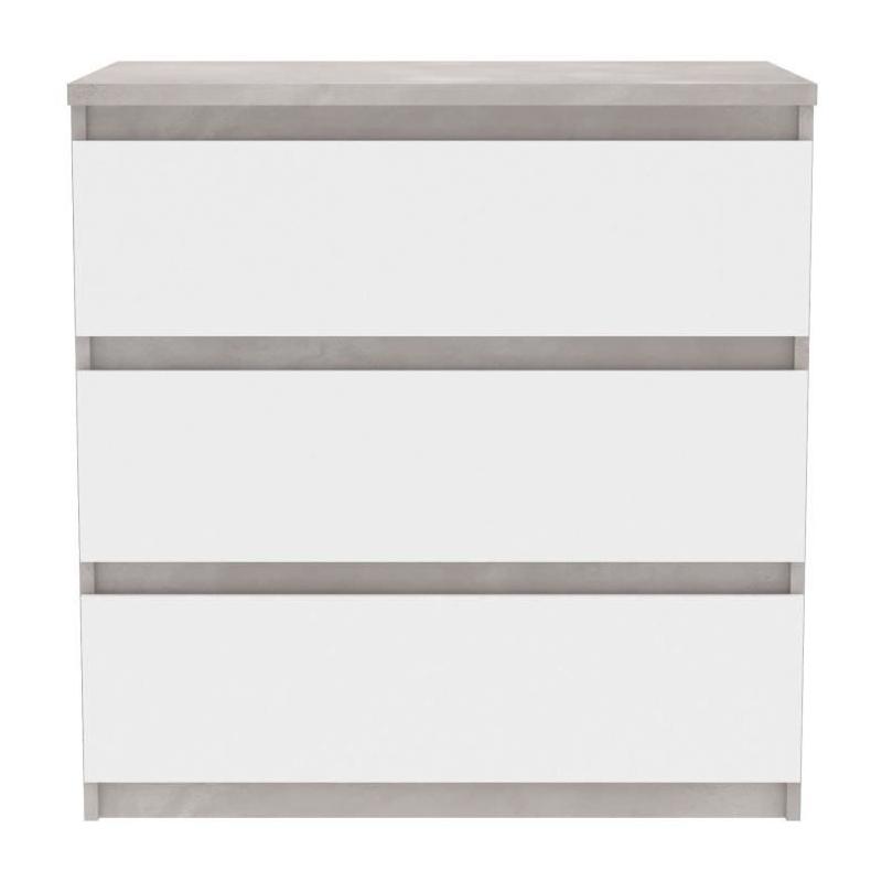 Commode CHELSEA 3 Tiroirs - Blanc/Béton Clair - L 77,2 x P 42 x H 79,9 cm