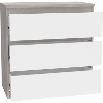 Commode CHELSEA 3 Tiroirs - Blanc/Béton Clair - L 77,2 x P 42 x H 79,9 cm