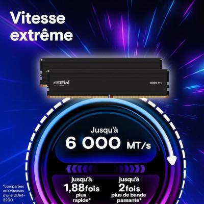 Kit Mémoire RAM CRUCIAL DDR5 PRO 48 Go (2 x 24 Go) - Performances ultimes