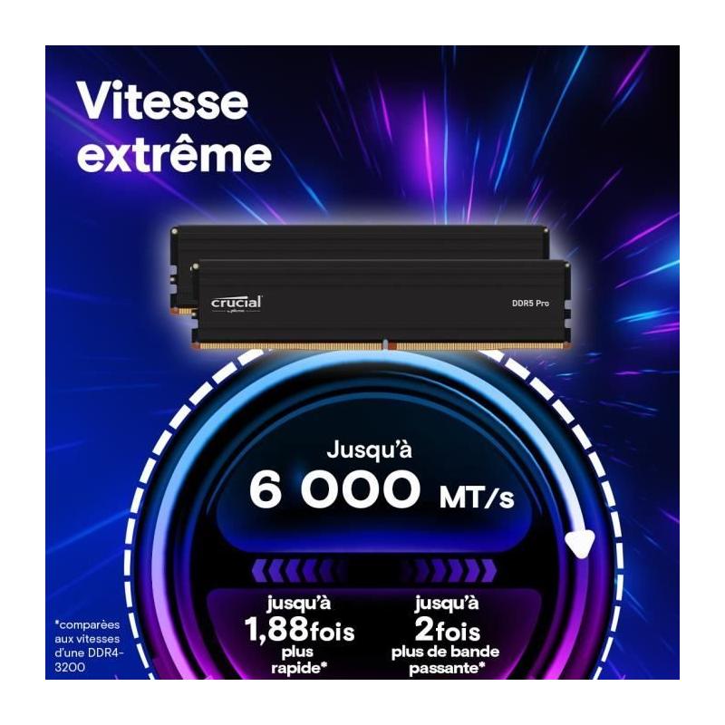 Kit Mémoire RAM CRUCIAL DDR5 PRO 48 Go (2 x 24 Go) - Performances ultimes