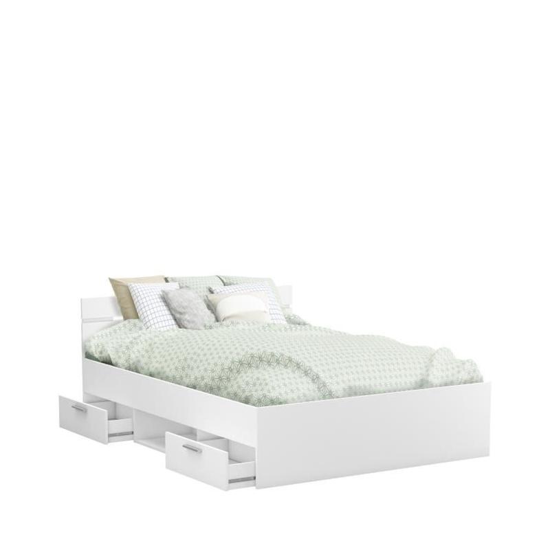 Lit adulte MICHIGAN 140x190 cm avec rangements - Blanc