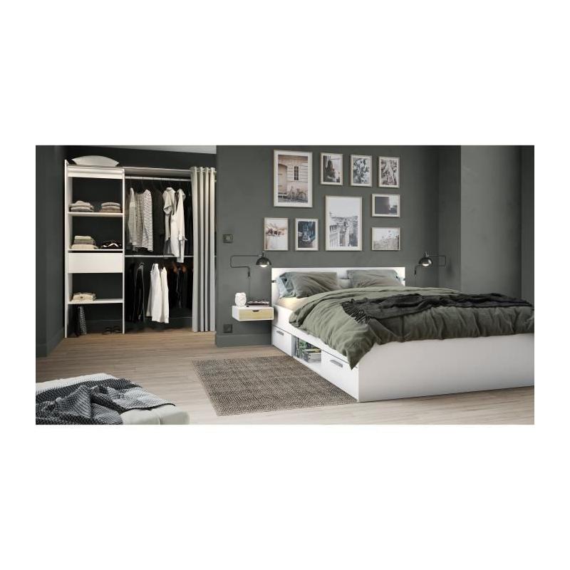 Lit adulte MICHIGAN 140x190 cm avec rangements - Blanc