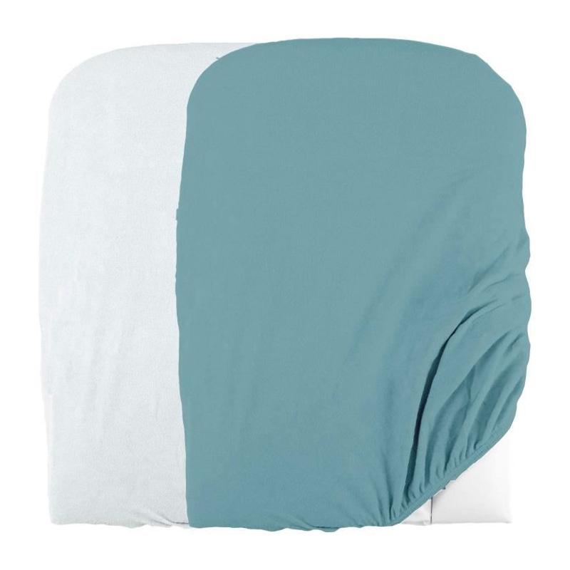 Lot 2 Housses matelas à langer douces - Blanc/Nile - 50x75 cm