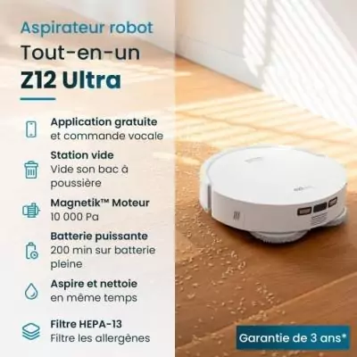 EZICLEAN All In One Z12 Ultra - Robot aspirateur laveur connecté