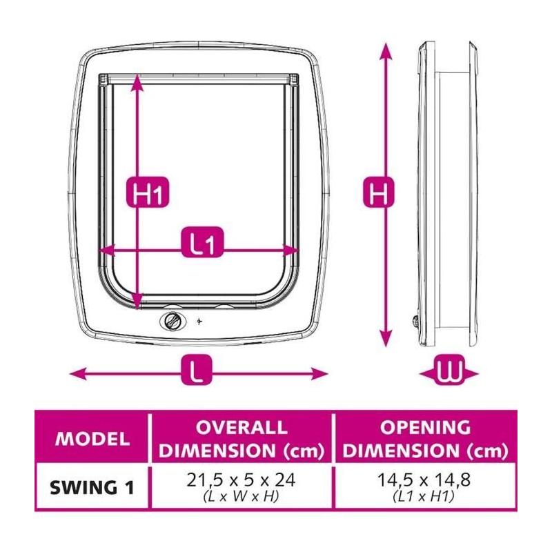 Chatière FERPLAST Swing 1 - Gris - Pour chat - 21,5 x 5 x 24 cm