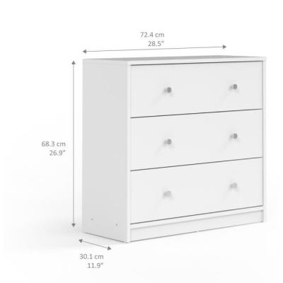 Commode de chambre OREGON - 3 tiroirs - Blanc Moderne