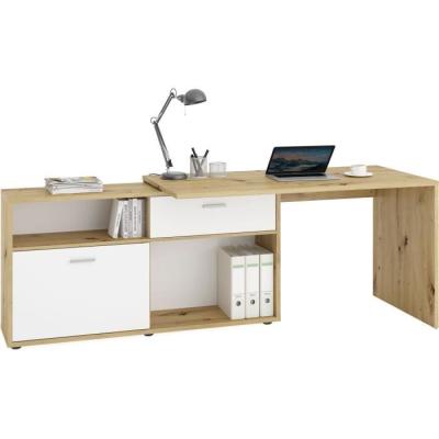 Bureau d'angle Diego - Chene/blanc brillant - L138 x H75 cm