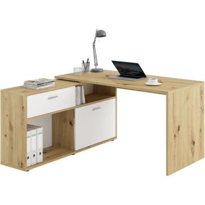 Bureau d'angle Diego - Chene/blanc brillant - L138 x H75 cm