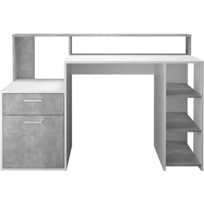 Bureau design avec rangements - Blanc/gris béton - L138,5 x H91,6 x P53,5 cm