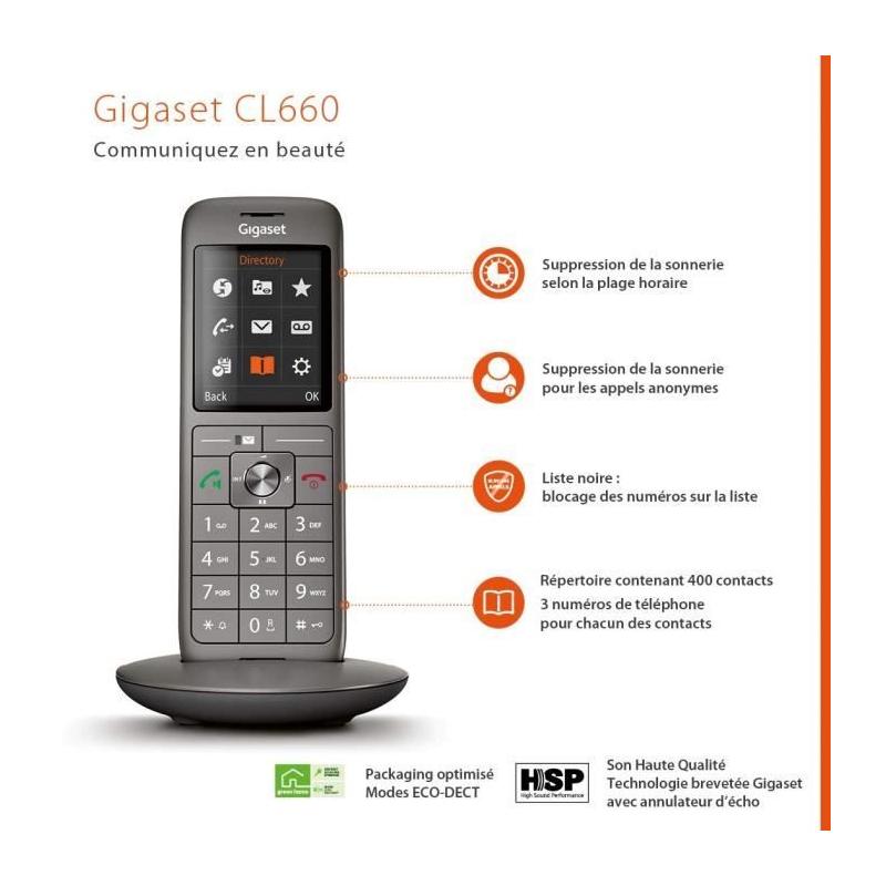 Téléphone Fixe sans fil - GIGASET CL 660 Duo Anthracite - Performant et élégant