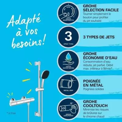 Ensemble de douche GROHE 34237003 - Économie d'eau et confort optimal