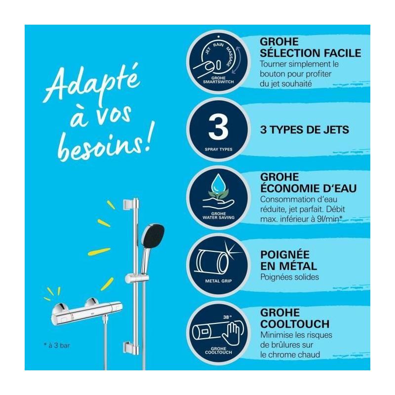 Ensemble de douche GROHE 34237003 - Économie d'eau et confort optimal