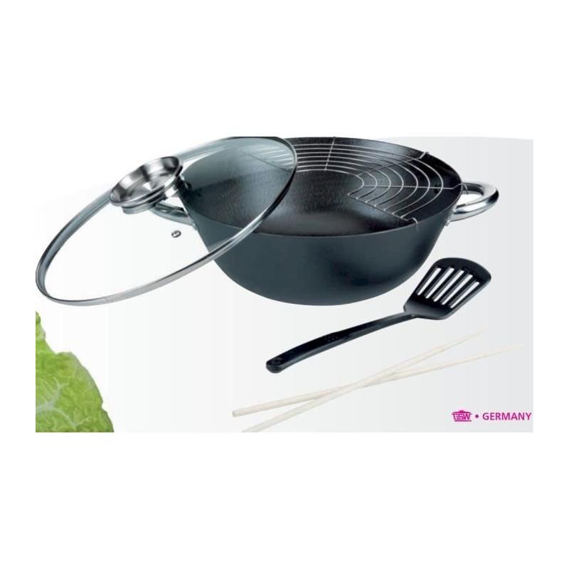 Ensemble Wok 5 pièces polyvalent GSW - Fonte d'acier 32cm