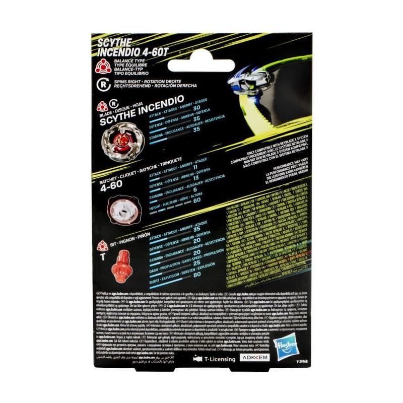 Pack de départ Beyblade X, Scythe Incendio 4-60T: toupie équilibrée et lanceur