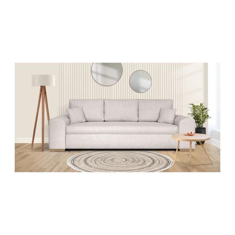 Canapé convertible avec coffre de rangement 3 places - INDIAN - Tissu beige