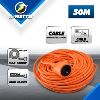 Allonge électrique 50m I-Watts - Rallonge 3G1.5 IP20