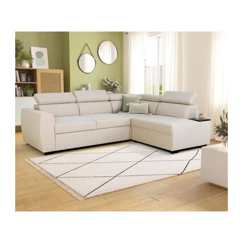 Canapé d'angle convertible réversible KELIO - Tissu Beige