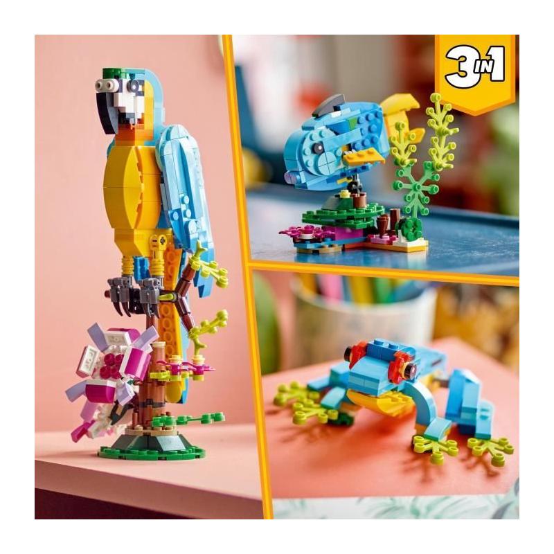 LEGO Creator 3-en-1 31136 Le Perroquet Exotique : Figurines Animaux de la Jungle!