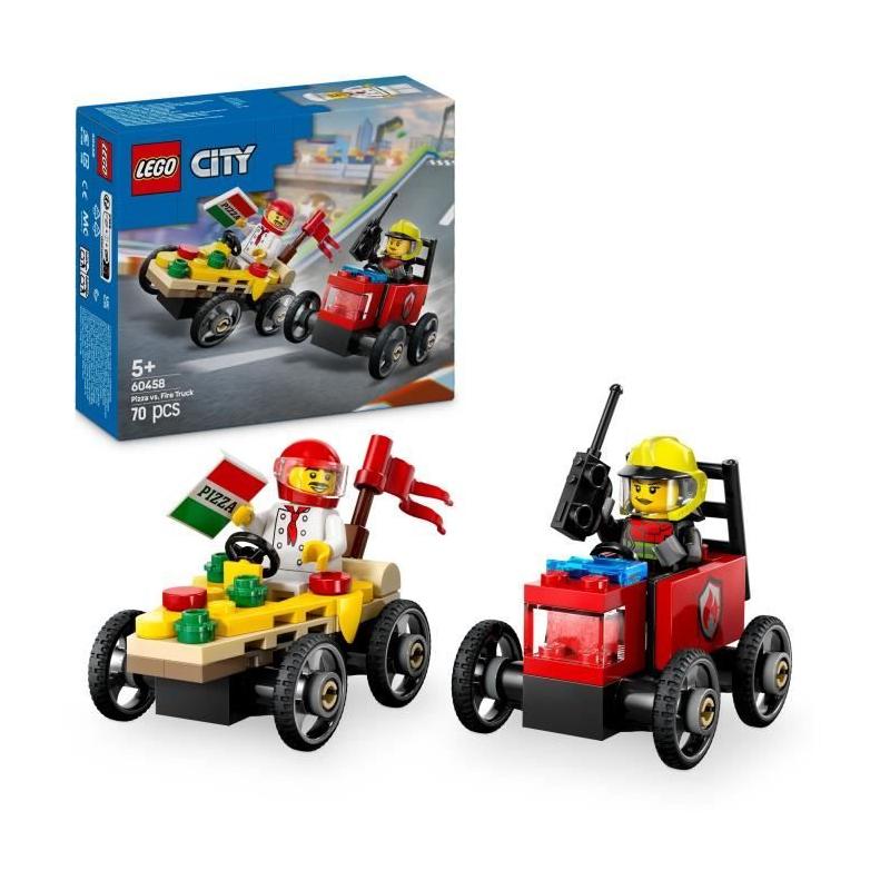 Pack de bolides de course LEGO City : duel camion pizza vs camion pompiers