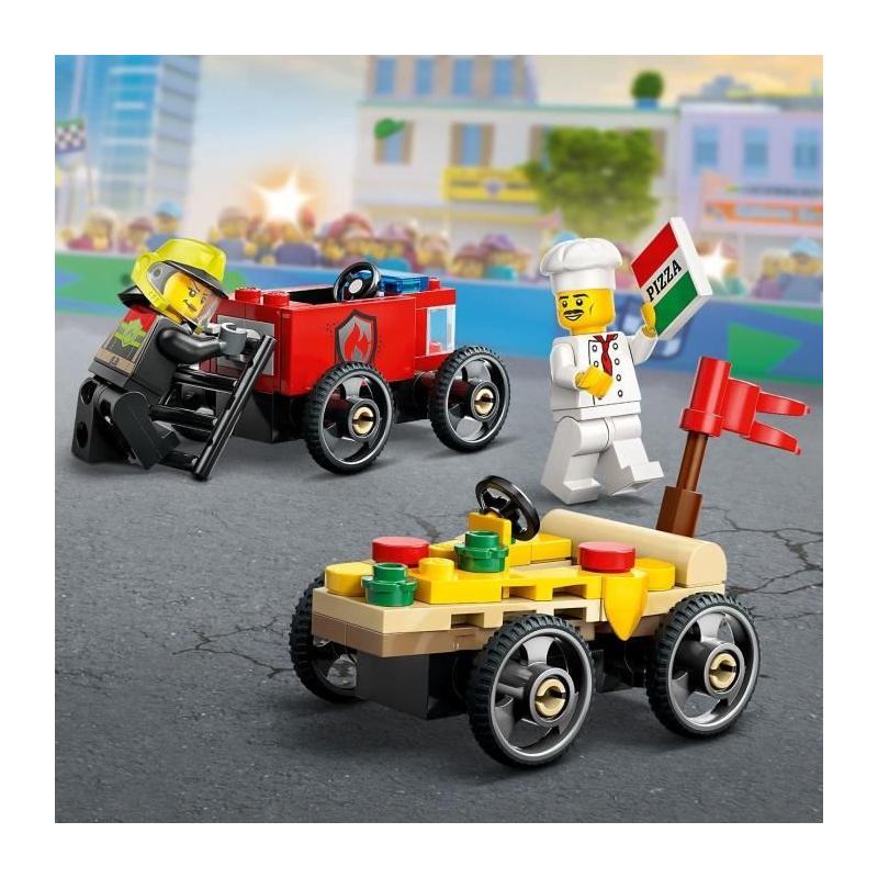 Pack de bolides de course LEGO City : duel camion pizza vs camion pompiers