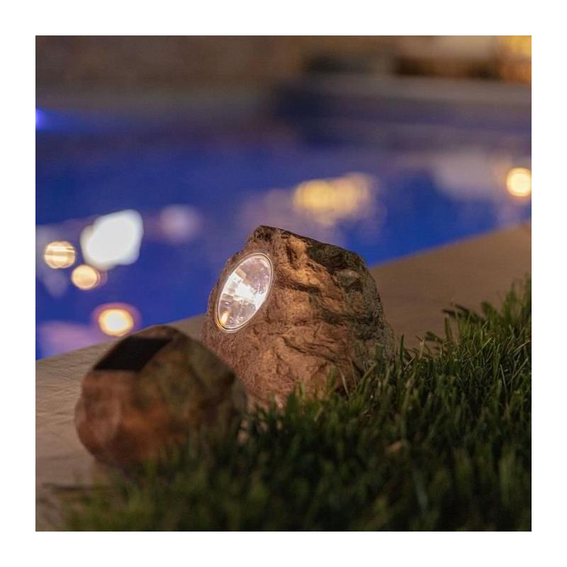 Lot de 3 rochers solaires de jardin - LUMISKY - ROCKY BROWN