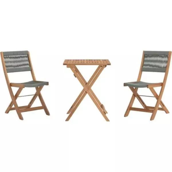 Set bistrot pliable en bois d'acacia FSC avec tressage en corde vert olive - 2 personnes - MAKENA