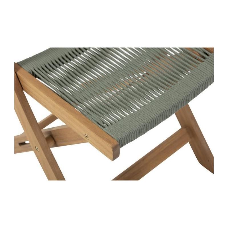 Ensemble bistrot pliable en bois d'acacia FSC avec tressage en corde verte - 2 personnes - MAKENA