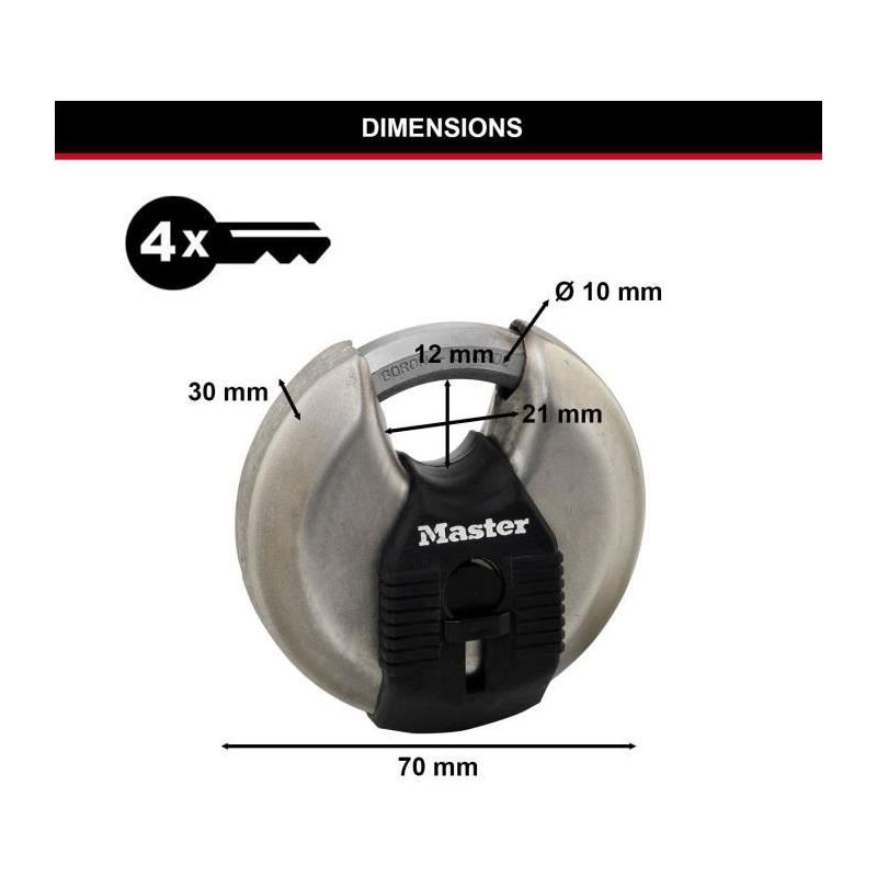 Lot de 2 cadenas à disque MASTER LOCK M40EURT en acier inoxydable - 70 mm
