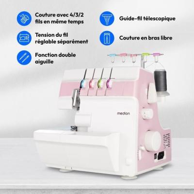 Surjeteuse MEDION SO 90 - 91W - Aiguille 11, 14, 16 - 1200 tr/min - Rose