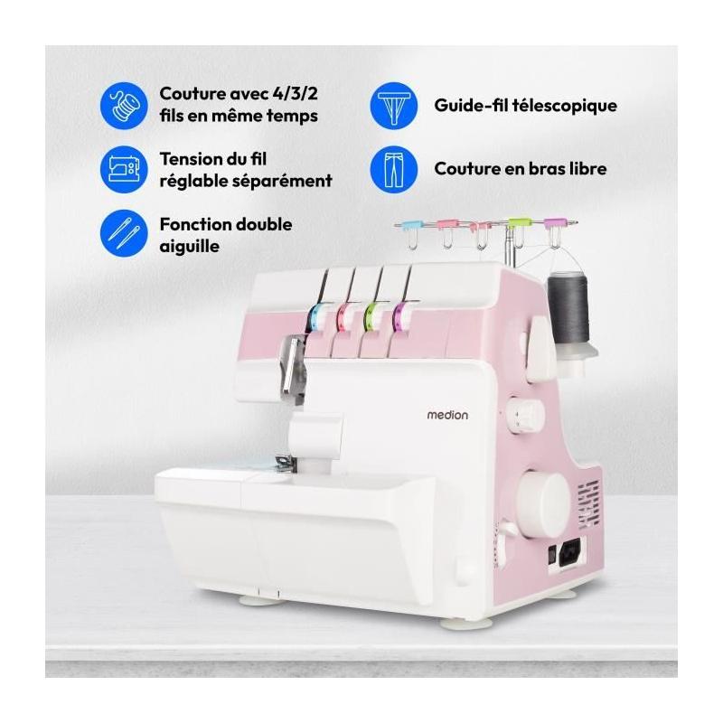 Surjeteuse MEDION SO 90 - 91W - Aiguille 11, 14, 16 - 1200 tr/min - Rose