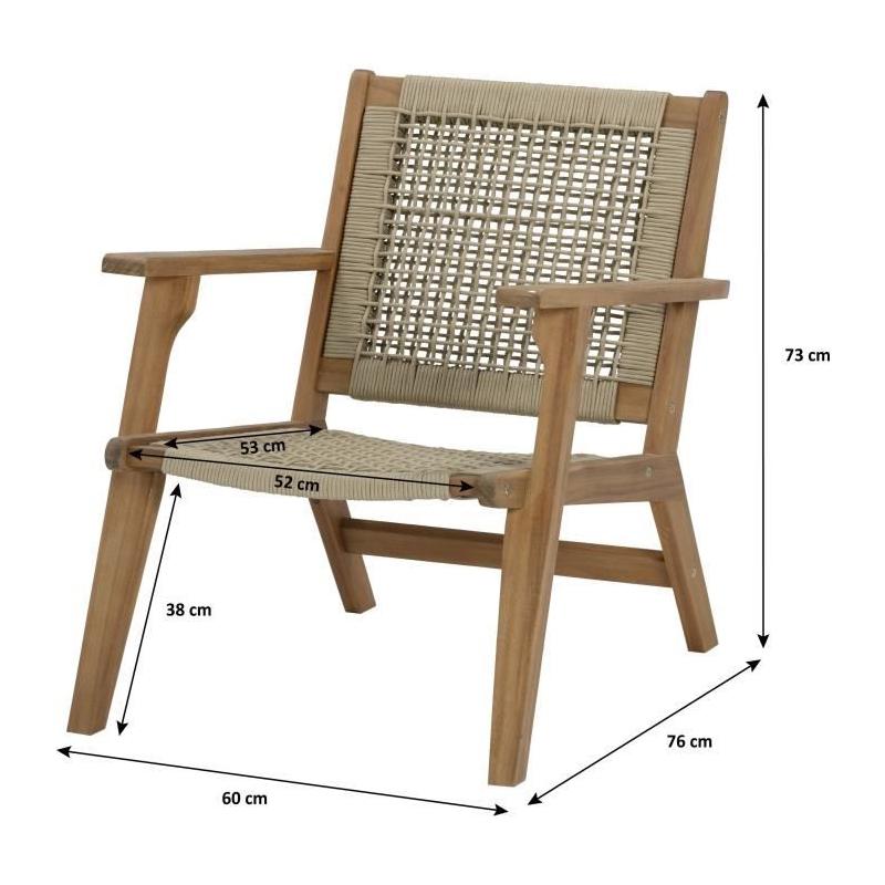 Fauteuil de jardin en bois d'Acacia FSC et corde - MERIDA - Vert olive