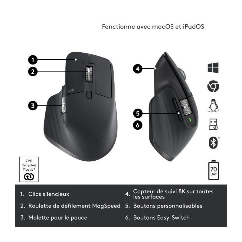 Souris sans fil Logitech MX Master 3S - Graphite