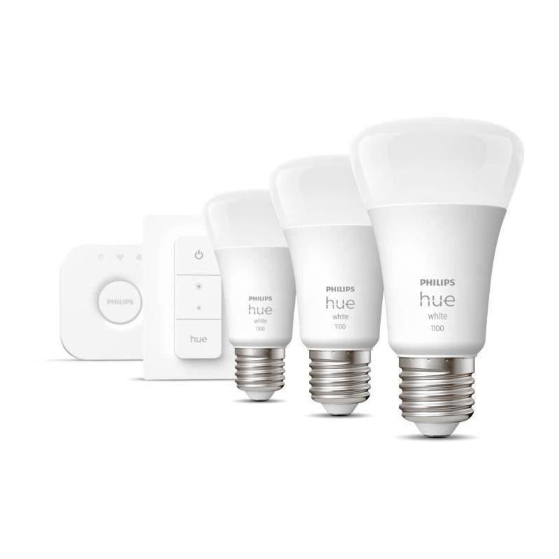 Kit de démarrage PHILIPS Hue White : 3 ampoules LED connectées + télécommande Hue