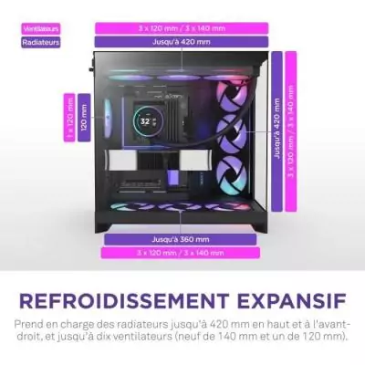 Boitier moyen-tour NZXT - CM-H92FB-P1 - H9 Flow RGB+ - Double chambre - 3 ventilateurs RGB - Noir