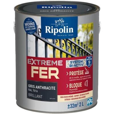 Peinture fer RIPOLIN 396704 Gris anthracite Brillant 2 L - Rafraîchissez votre extérieur