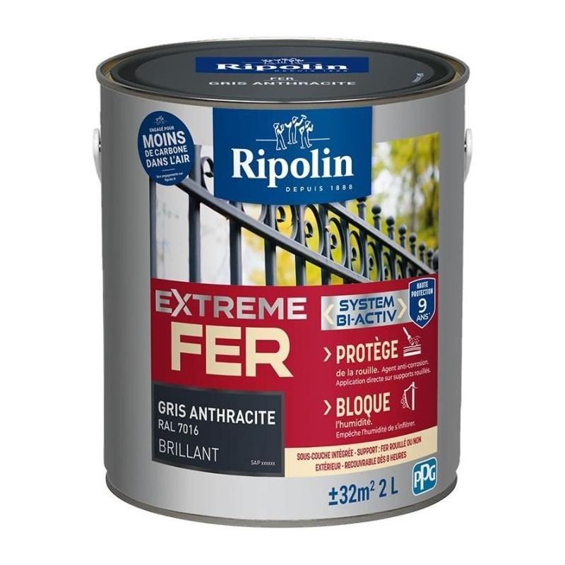 Peinture fer RIPOLIN 396704 Gris anthracite Brillant 2 L - Rafraîchissez votre extérieur