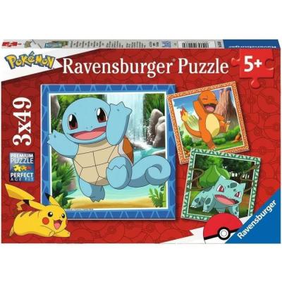 Puzzle Pokémon 3x49 pièces - Salamèche, Bulbizarre et Carapuce - À partir de 5 ans
