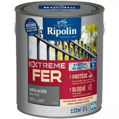 Peinture brillante RIPOLIN gris acier RAL 7012 - 2 L
