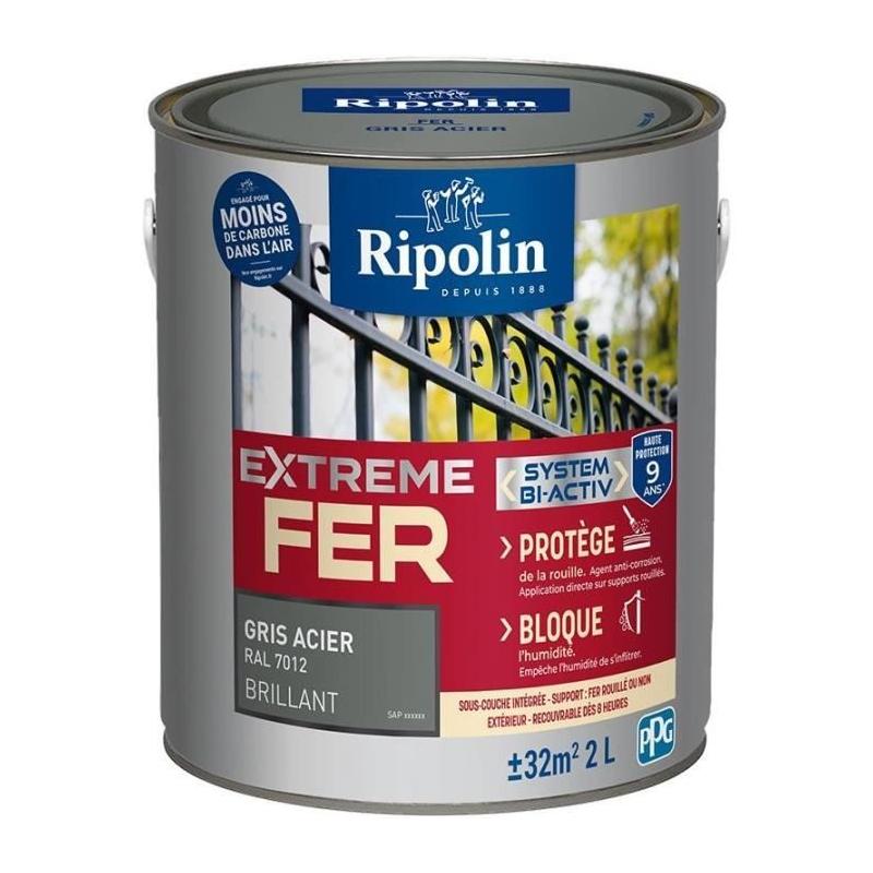 Peinture brillante RIPOLIN gris acier RAL 7012 - 2 L
