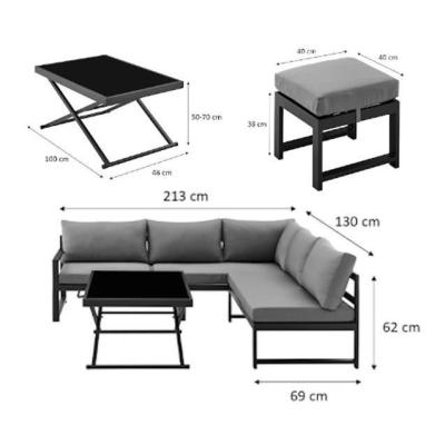 Salon de jardin aluminium 7 places avec coussins - Hipu Gris