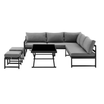 Salon de jardin aluminium 7 places avec coussins - Hipu Gris
