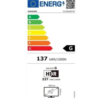 Téléviseur LED Samsung 75DU8575 - Écran 4K UHD 75" - HDR - Smart TV
