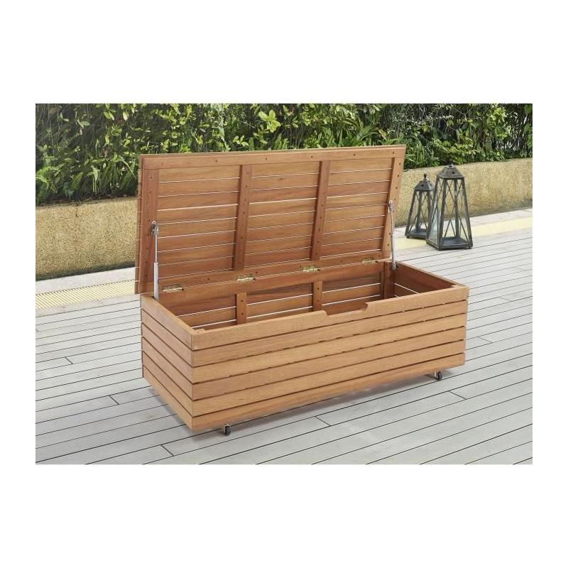 Coffre de jardin en bois exotique FSC - 190L - Avec roulettes