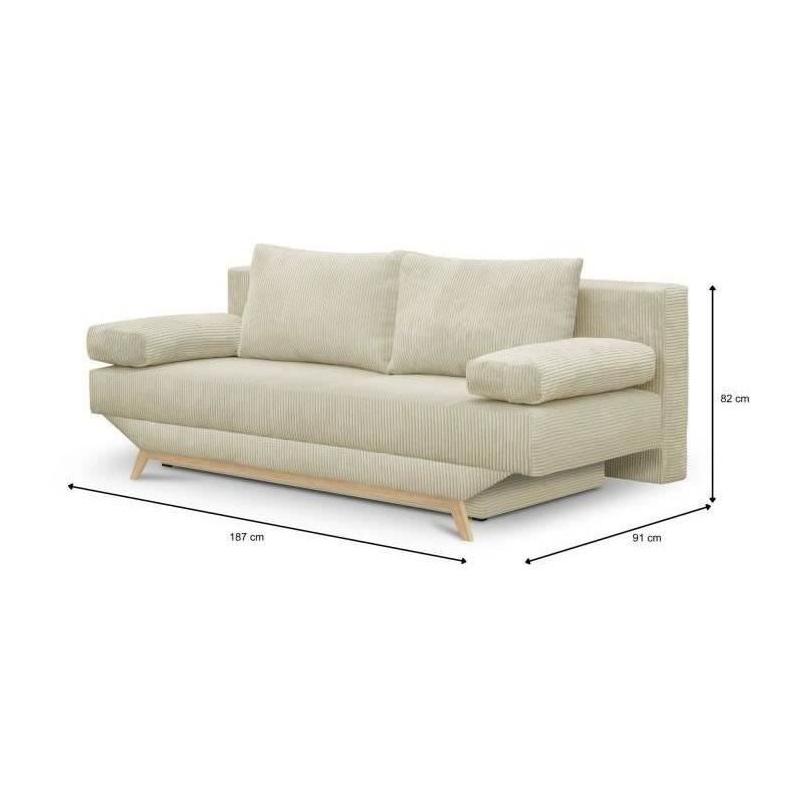 Banquette convertible 3 places beige velours côtelé - TEIJO