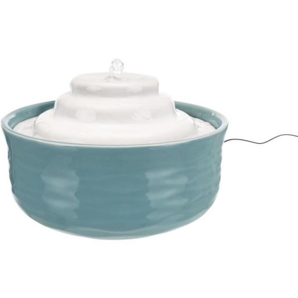 Fontaine a eau - TRIXIE - Vital Falls - Céramique - 1,5 L - ø 22 x 13 cm - Pétrole / Blanc