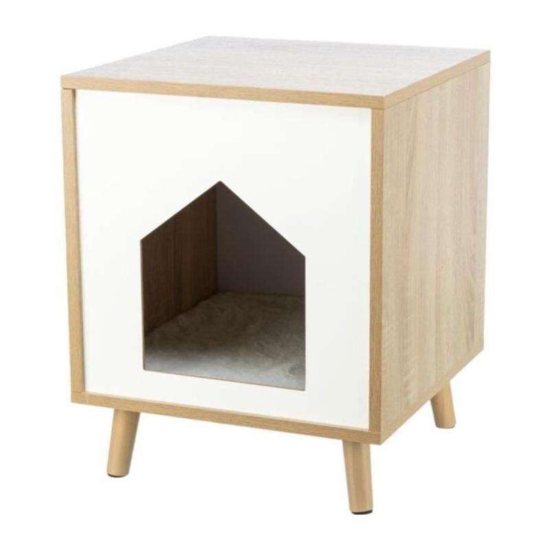 Abri pour chat moderne - TRIXIE - Isa - Bois naturel - 40 x 50 x 40 cm - Brun clair / Blanc