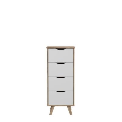 Chiffonnier 4 tiroirs - Décor chêne et blanc - Style contemporain